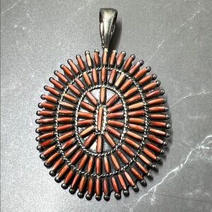 Sterling Southwestern Needlepoint Red Coral Pendant